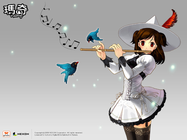 Woman flute birds background alice free wallpaper - medium preview image