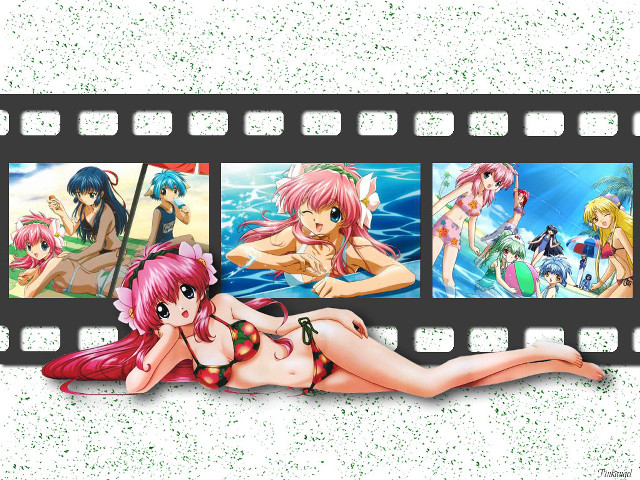 Pink anime girls beach bikini free wallpaper - medium preview image