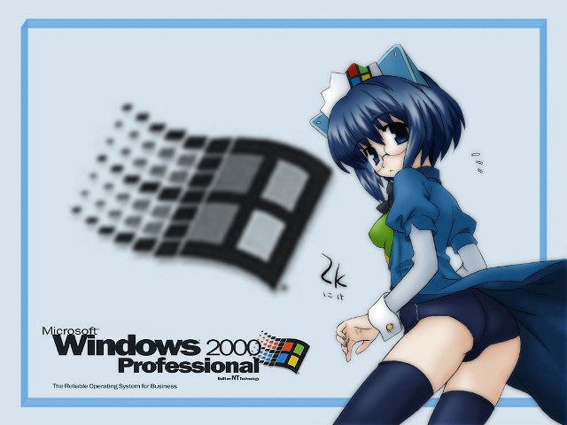 Girl blue dress window logo free wallpaper - medium preview image