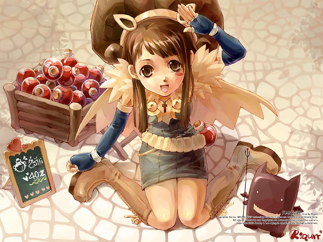 Cartoon girl apples basket fantasy free wallpaper - medium preview image