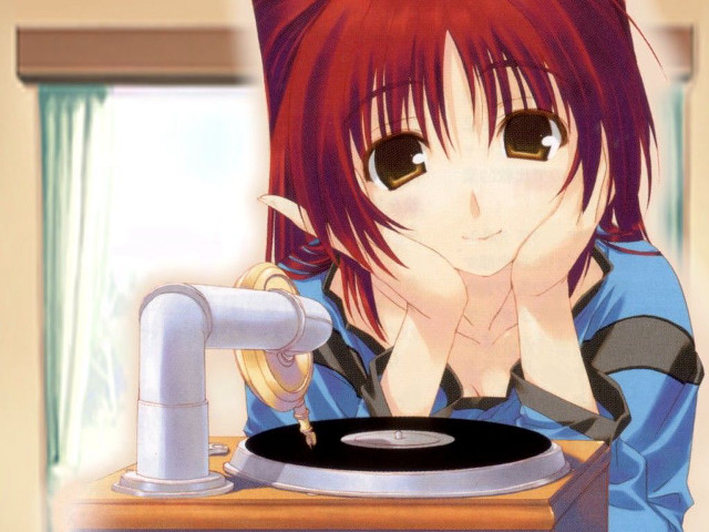 Red haired girl anime table free wallpaper - medium preview image