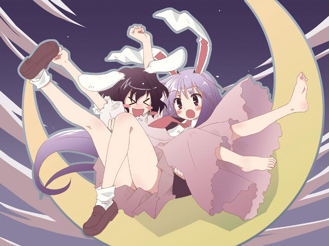 Moonlit animegirls rabbitears longhair smile free wallpaper - medium preview image