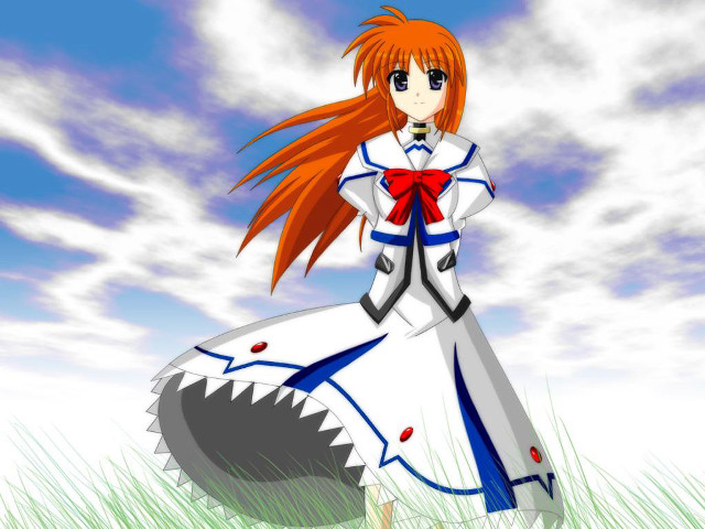 Anime girl shark tail red free wallpaper - medium preview image