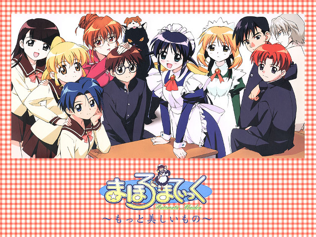 Anime group checkered background promotional free wallpaper - medium preview image