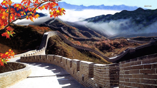 Great wall mountains clouds trees free wallpaper - medium preview image