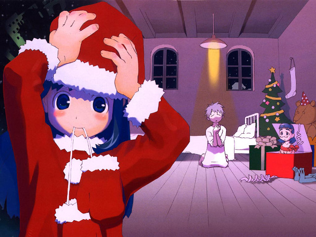 Santa reindeer christmas tree blue free wallpaper - medium preview image