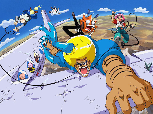 Cartoon falling plane characters clouds free wallpaper - medium preview image