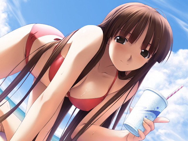 Woman bikini drink clouds beach free wallpaper - medium preview image