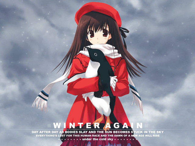 Girl red coat hat bird free wallpaper - medium preview image