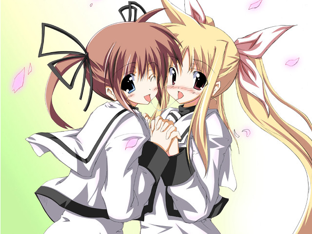 Anime girls hugging clocktower pink free wallpaper - medium preview image