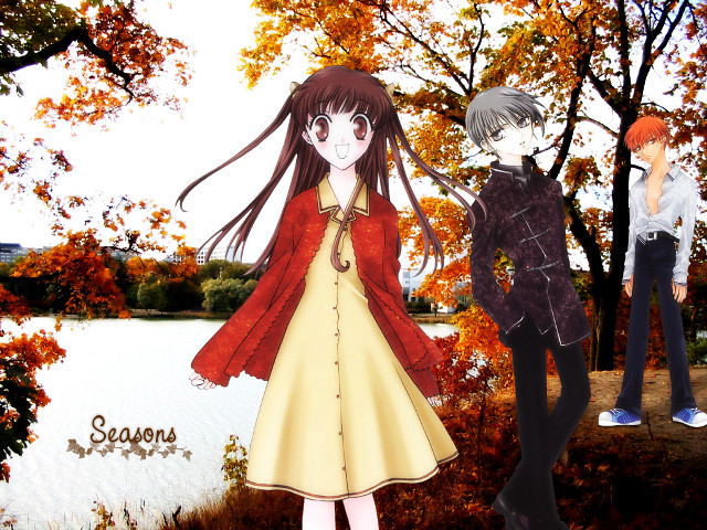 Autumn anime park fall leaves free wallpaper - medium preview image