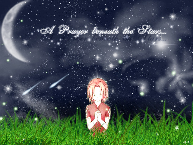 Girl grass star message anime free wallpaper for desktop - medium preview image
