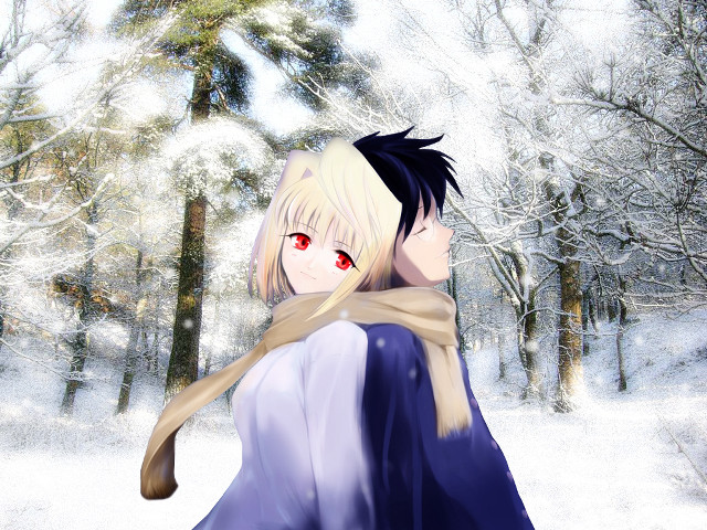 Woman blue dress scarf snow free wallpaper - medium preview image