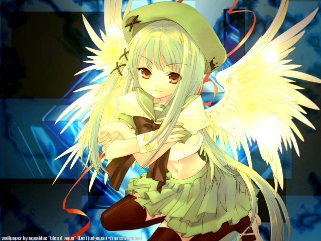 Anime girl angel wings green free wallpaper - medium preview image