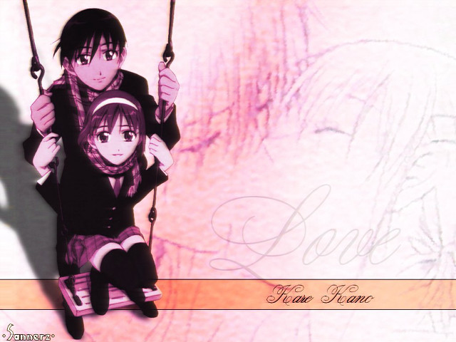 Anime couple swing pink cherry free wallpaper - medium preview image