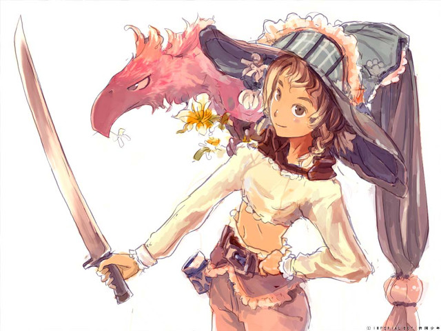 Woman sword flower dragon portrait free wallpaper - medium preview image