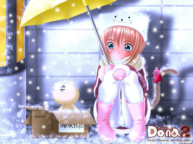 Cartoon girl umbrella snow cat free wallpaper - medium preview image