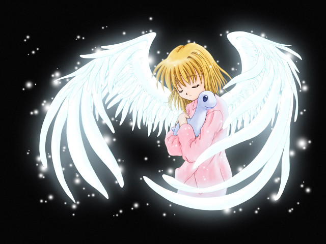 Angelic girl with wings holding free wallpaper - medium preview image