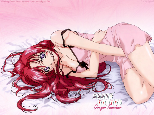 Red haired woman bed pink free wallpaper - medium preview image