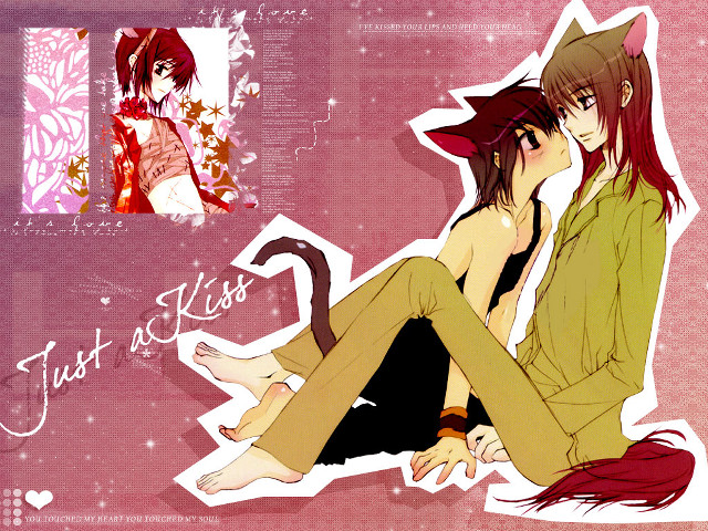Anime couple pink background cat free wallpaper - medium preview image