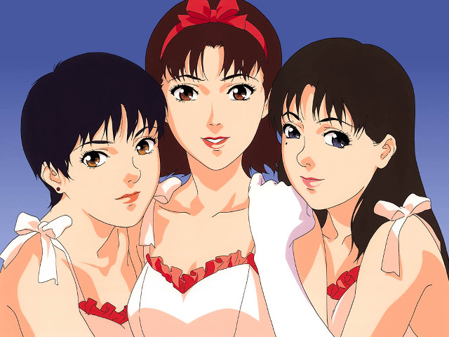 Three anime girls red bow free wallpaper - medium preview image