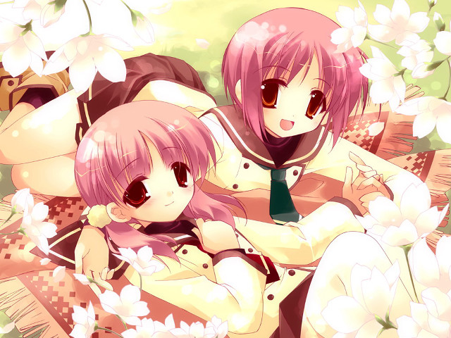 Anime girls flower field arms free wallpaper - medium preview image