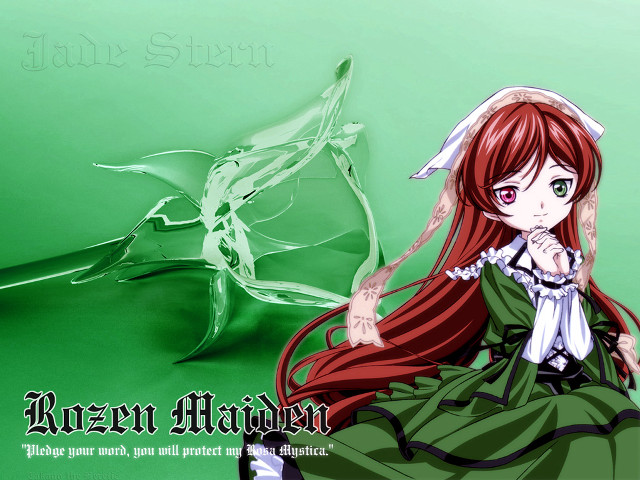 Anime girl red hair green free wallpaper - medium preview image