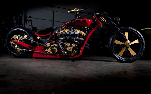 Red gold motorcycle garage windows free wallpaper - medium preview image