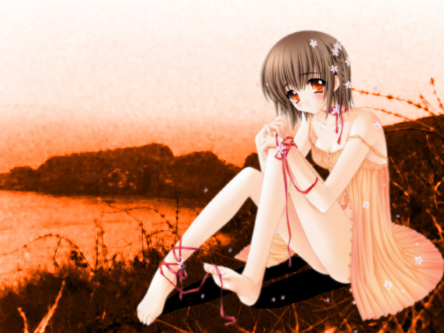 Girl sitting rock red string free wallpaper - medium preview image