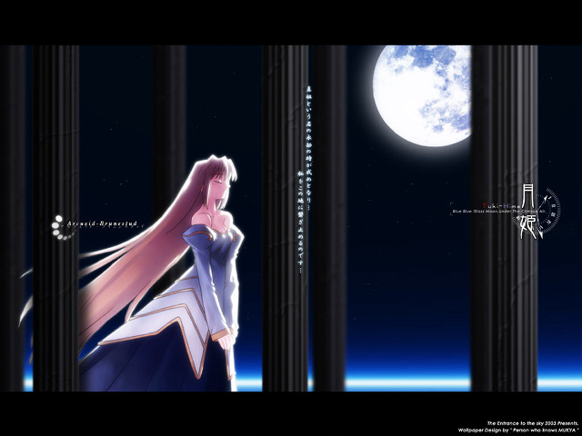 Woman blue dress moon columns free wallpaper - medium preview image