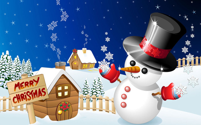 Snowman top hat merry christmas free wallpaper - medium preview image