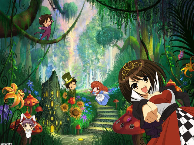 Forest bamboo magic realism hugging free wallpaper - medium preview image