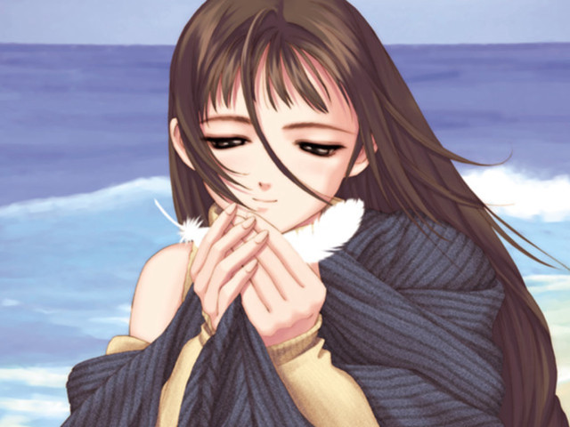 Woman longhair scarf ocean portrait free wallpaper - medium preview image