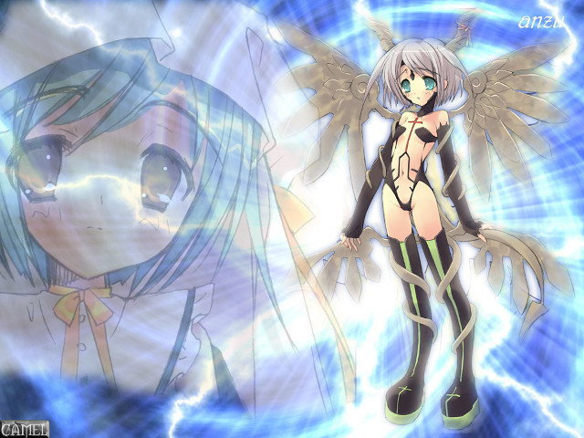 Anime angel wings blue lightning free wallpaper - medium preview image