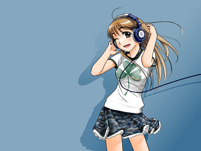 Girl headphones white shirt blue free wallpaper - medium preview image