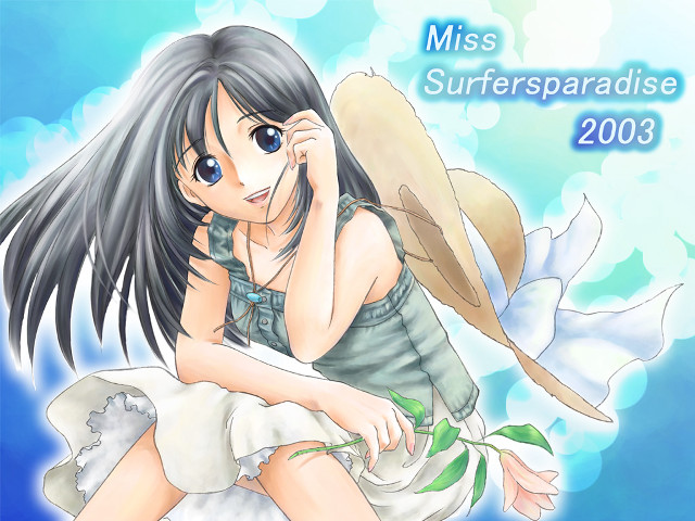 Girl cloud hat greenribbon flowers free wallpaper - medium preview image