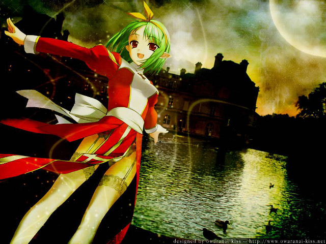 Anime girl lake fullmoon greenhair free wallpaper - medium preview image