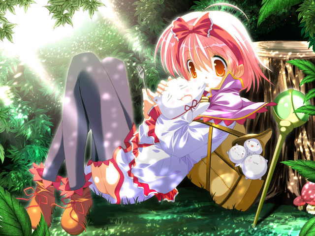 Girl bench woods cat teddy free wallpaper - medium preview image