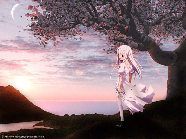 Gothic anime woman sunset lake free wallpaper - medium preview image