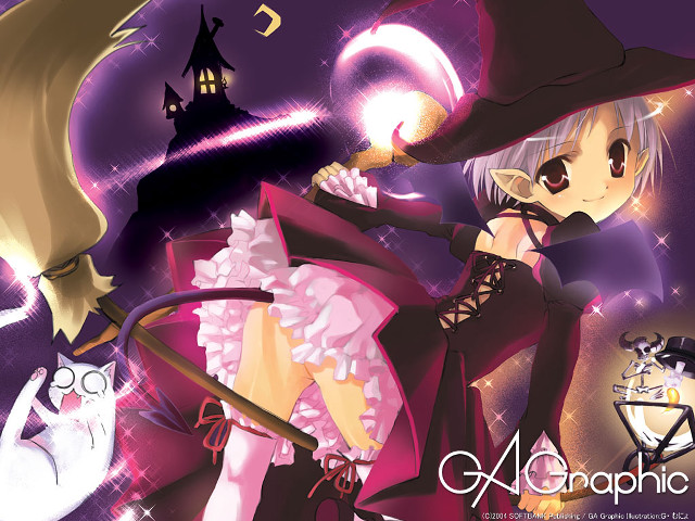 Gothic anime witch cat broom free wallpaper - medium preview image