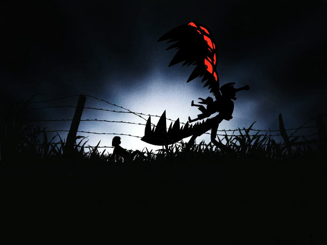 Silhouette bird fenced night fullmoon free wallpaper - medium preview image