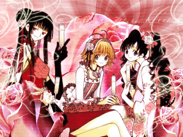 Anime girls bench roses pink free wallpaper - medium preview image