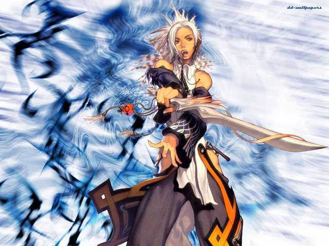 Woman sword gloves white hair free wallpaper - medium preview image