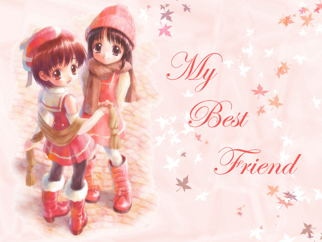 Best friend girls autumn leaves free wallpaper - medium preview image