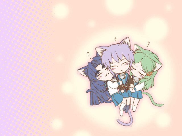 Kawaii anime sisters hug pink free wallpaper - medium preview image