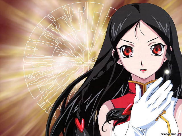 Woman black hair red eyes free wallpaper - medium preview image
