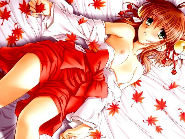 Autumn leaves anime woman red free wallpaper - medium preview image