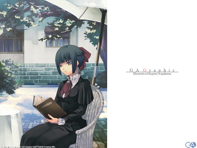 Woman sitting umbrella book house free wallpaper - medium preview image