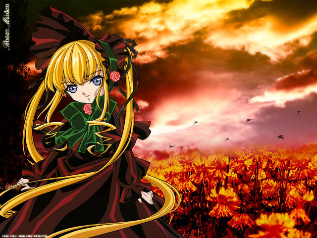Woman dress flower field sunset free wallpaper - medium preview image