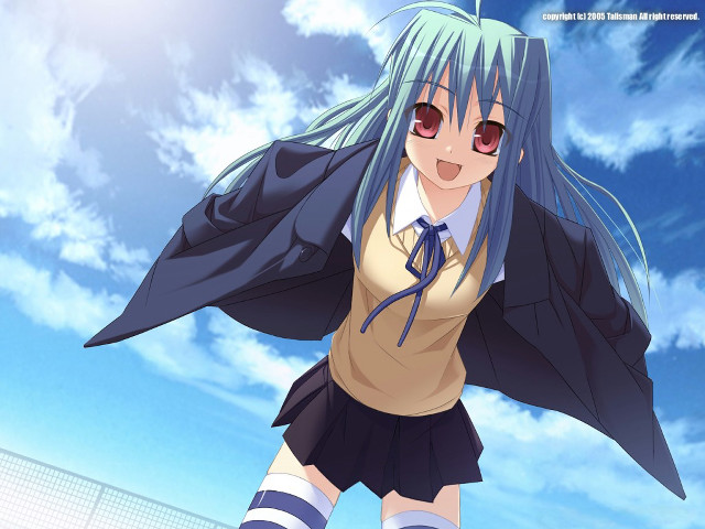 Blue haired girl chizuko yoshida free wallpaper - medium preview image